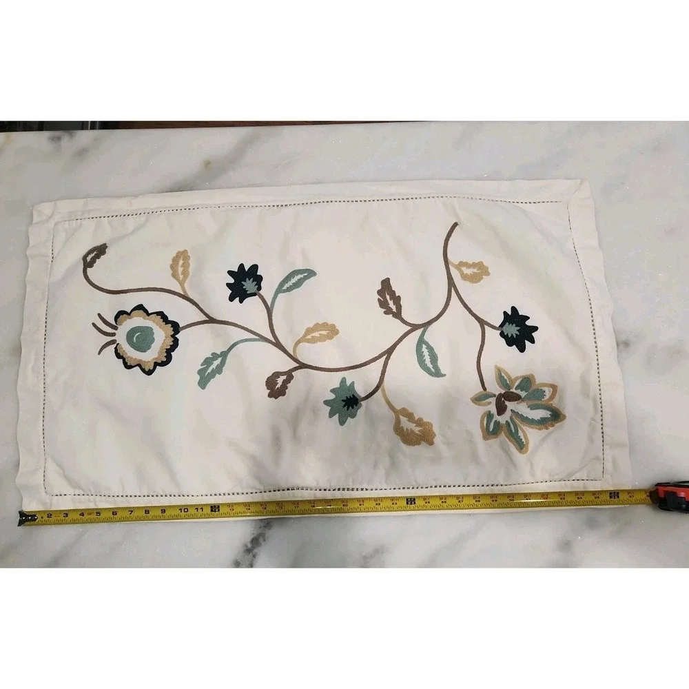 2/ Embroidered King Shams Noble Excellence Off-White Jacobian Floral Crewel